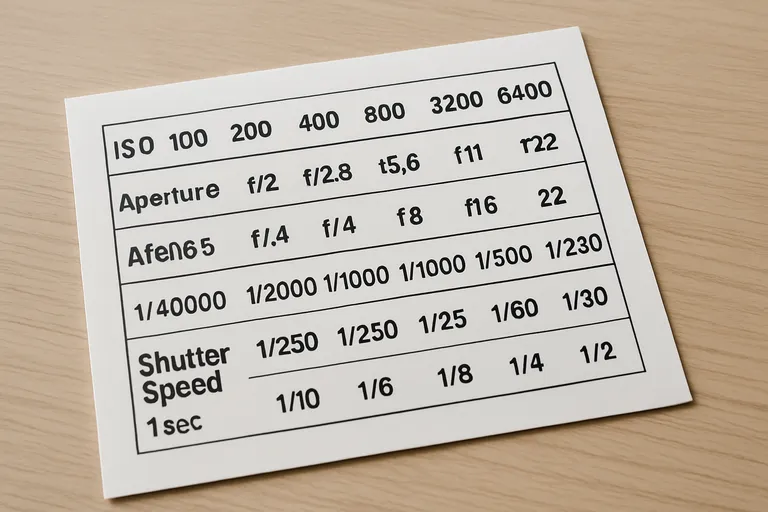 Handige referentie: diafragma-sluitertijd-ISO tabel
