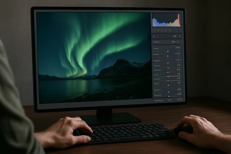 Nabewerking en delen van noorderlicht foto's